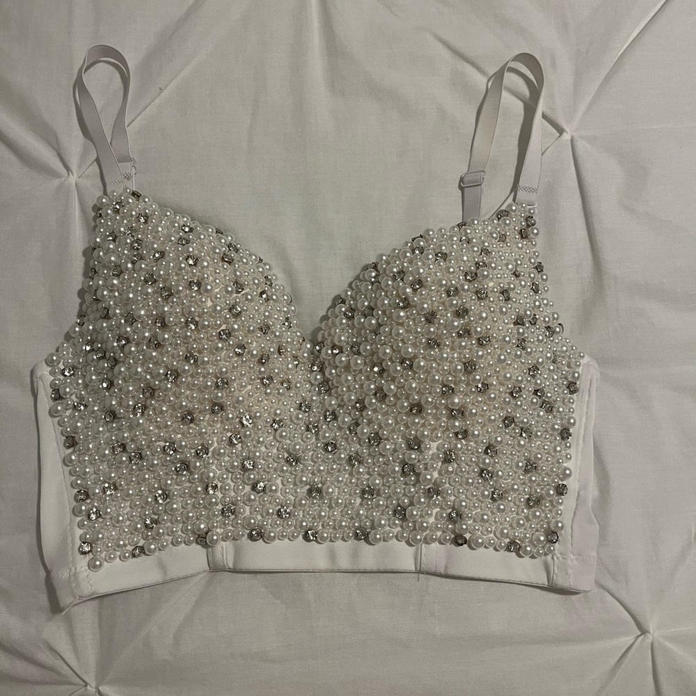 Windsor White Beaded Bralette